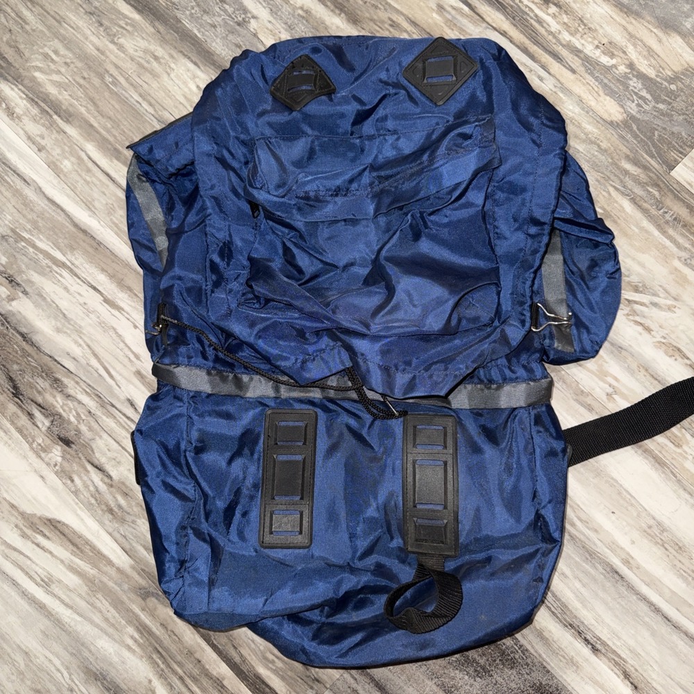 North Trail Hiking Backpack Blue Large Metal Back Bag 25 Inch Wear Areas READ